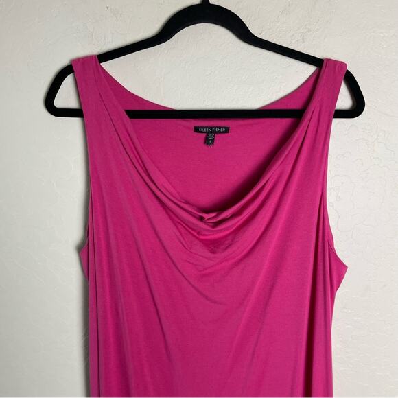 Eileen Fisher Sleeveless Cowl Neck Stretch Jersey Knit Dress in Pink Lotus Large - Picture 3 of 12